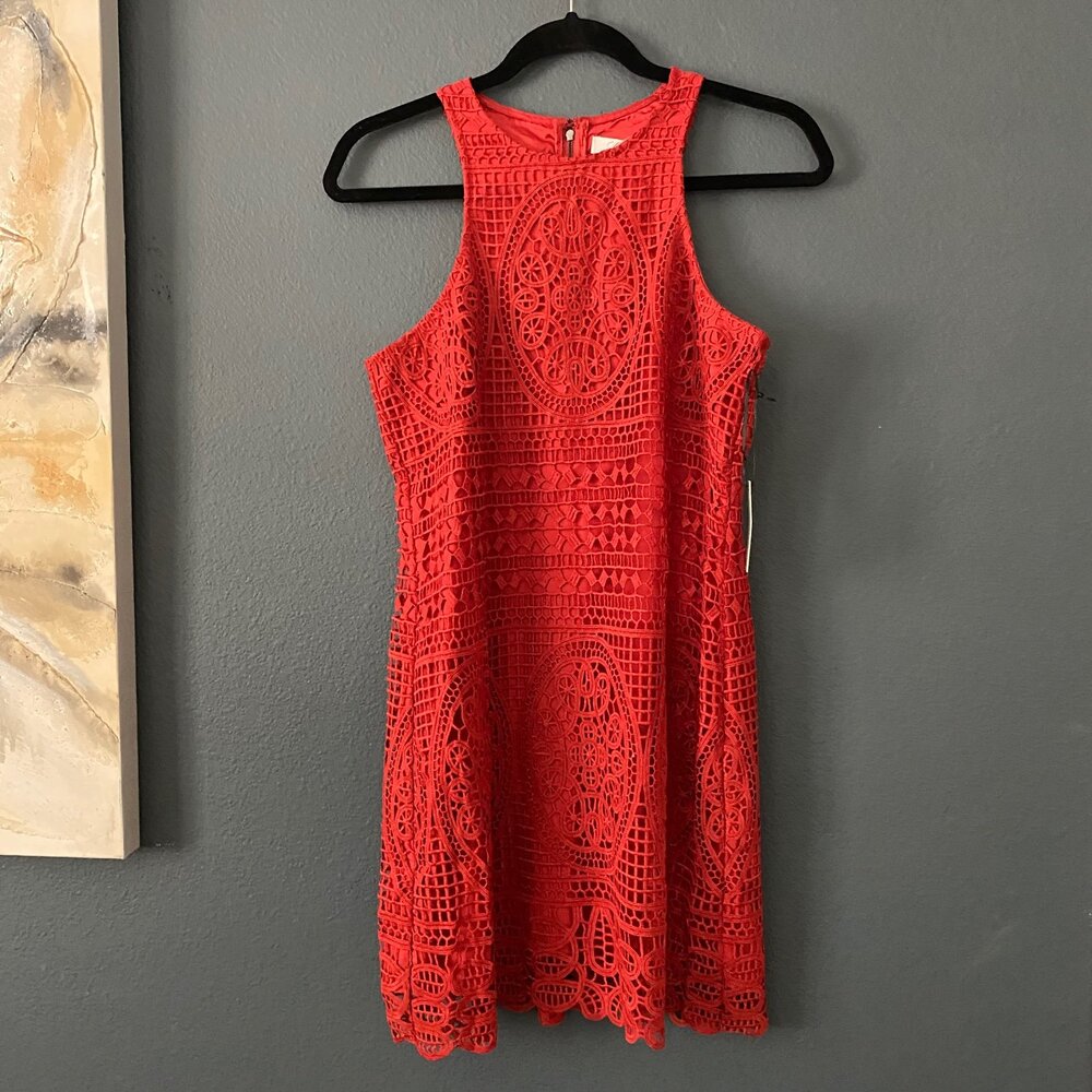 Lover & friends rusty red dress small crotchet dress nwt